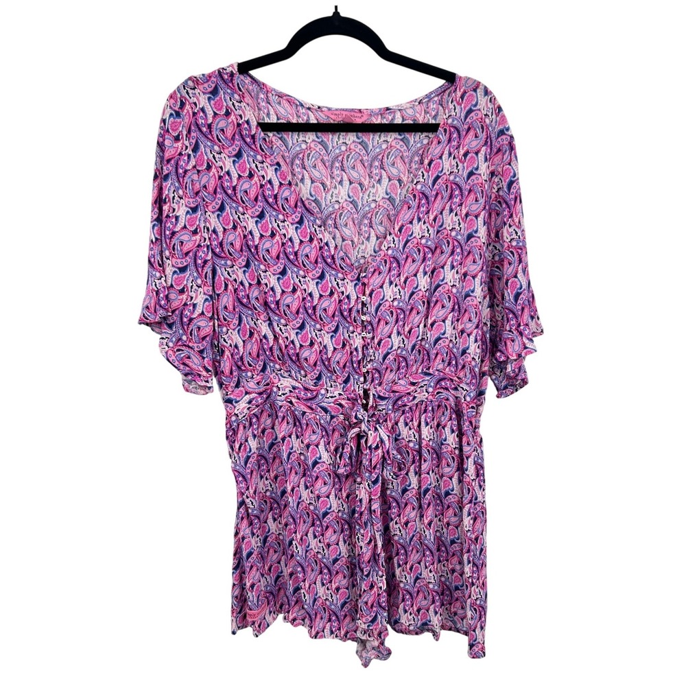 Boho Paisley Festival Romper XXL Pink Flowy Vacation Indie Hippie Resort‎ Beach
